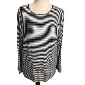 Chico's top long sleeve black & white striped scoop neck stretch knit  Sz 2 US L